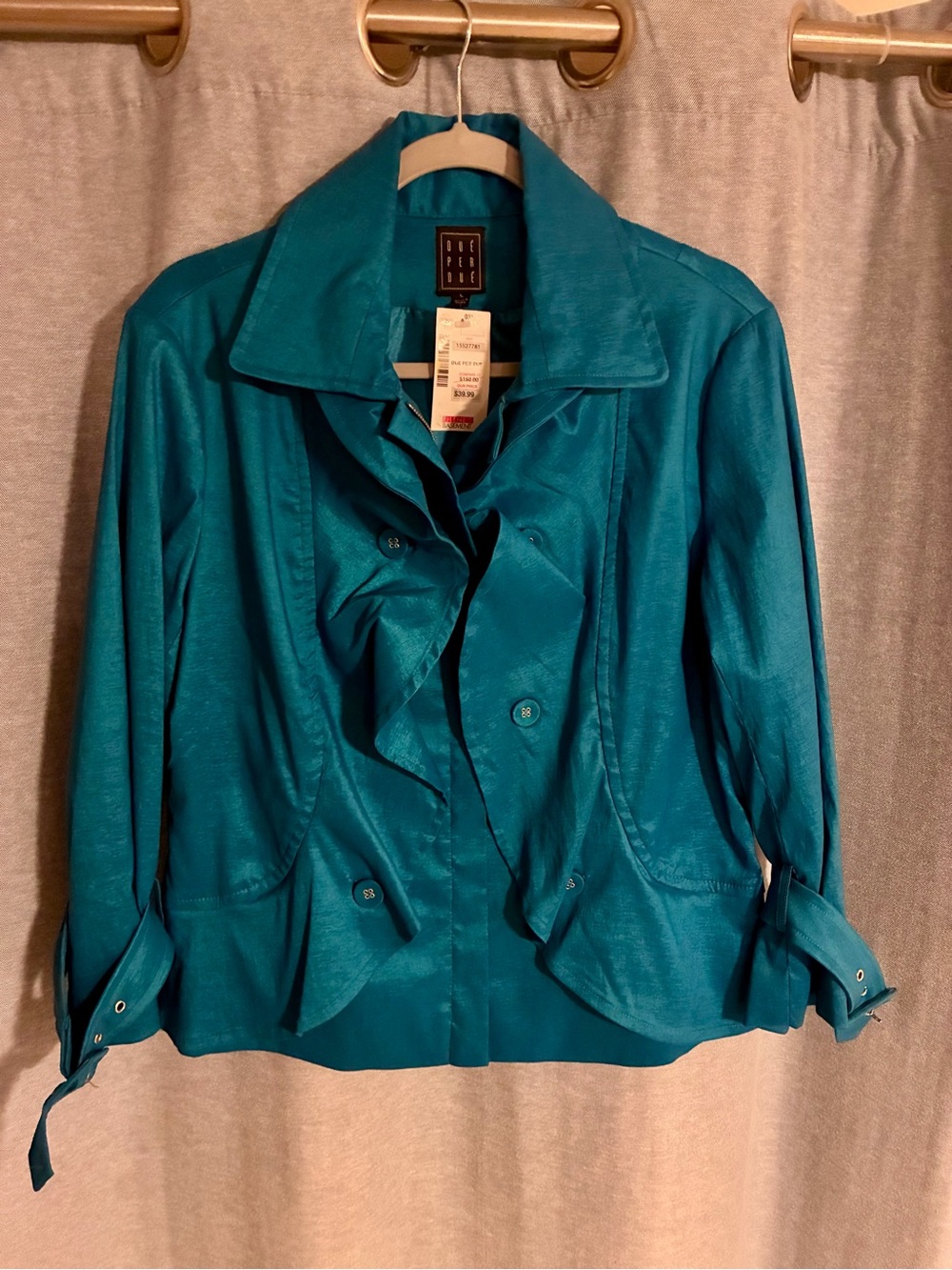 NWT Due Per Due Y2K Teal Ruffle Peplum Jacket Vintage
